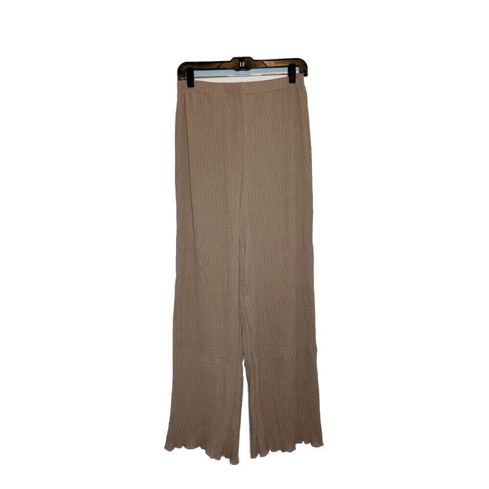 C/Meo Collective Beige Textured Pull On High Waist Wide Leg Trouser Pant Women M - Picture 2 of 10